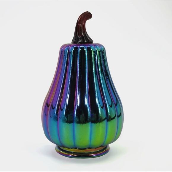Dark Iridescent Glass 7" Tall Pumpkin Target Bullseye Halloween - Picture 2 of 3